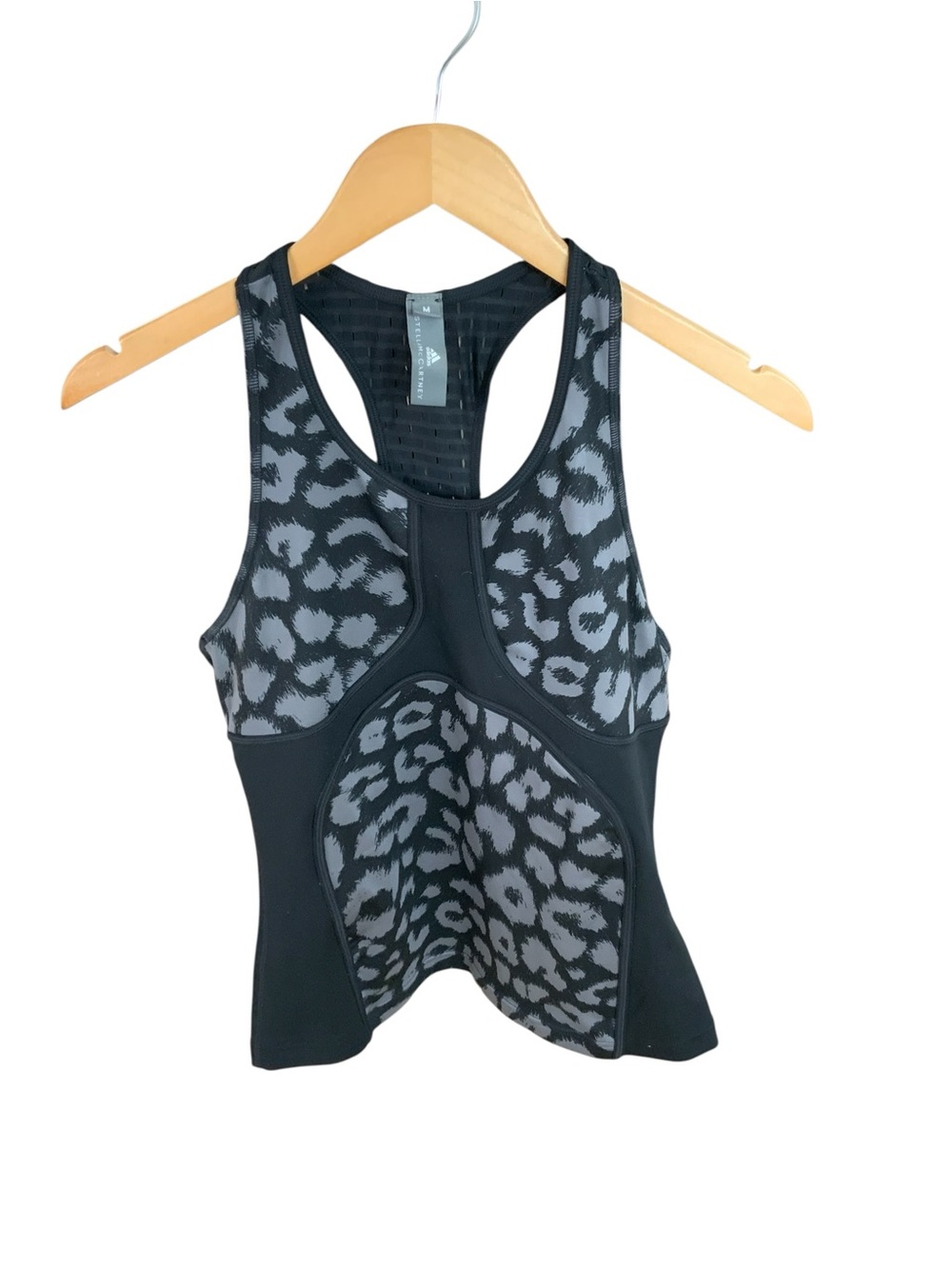 Stella McCartney Black and Gray Leopard Racerback Sports Tank MEDIUM